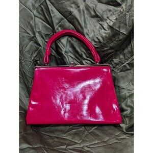 1960s Vintage Red Patent Leather Clasp Purse Handbag Clutch Bag